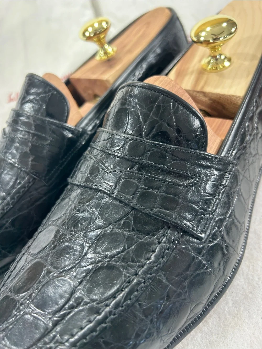 Salvatore Ferragamo Texas Black Crocodile Penny Loafers Mens 10.5 D Italy Box
